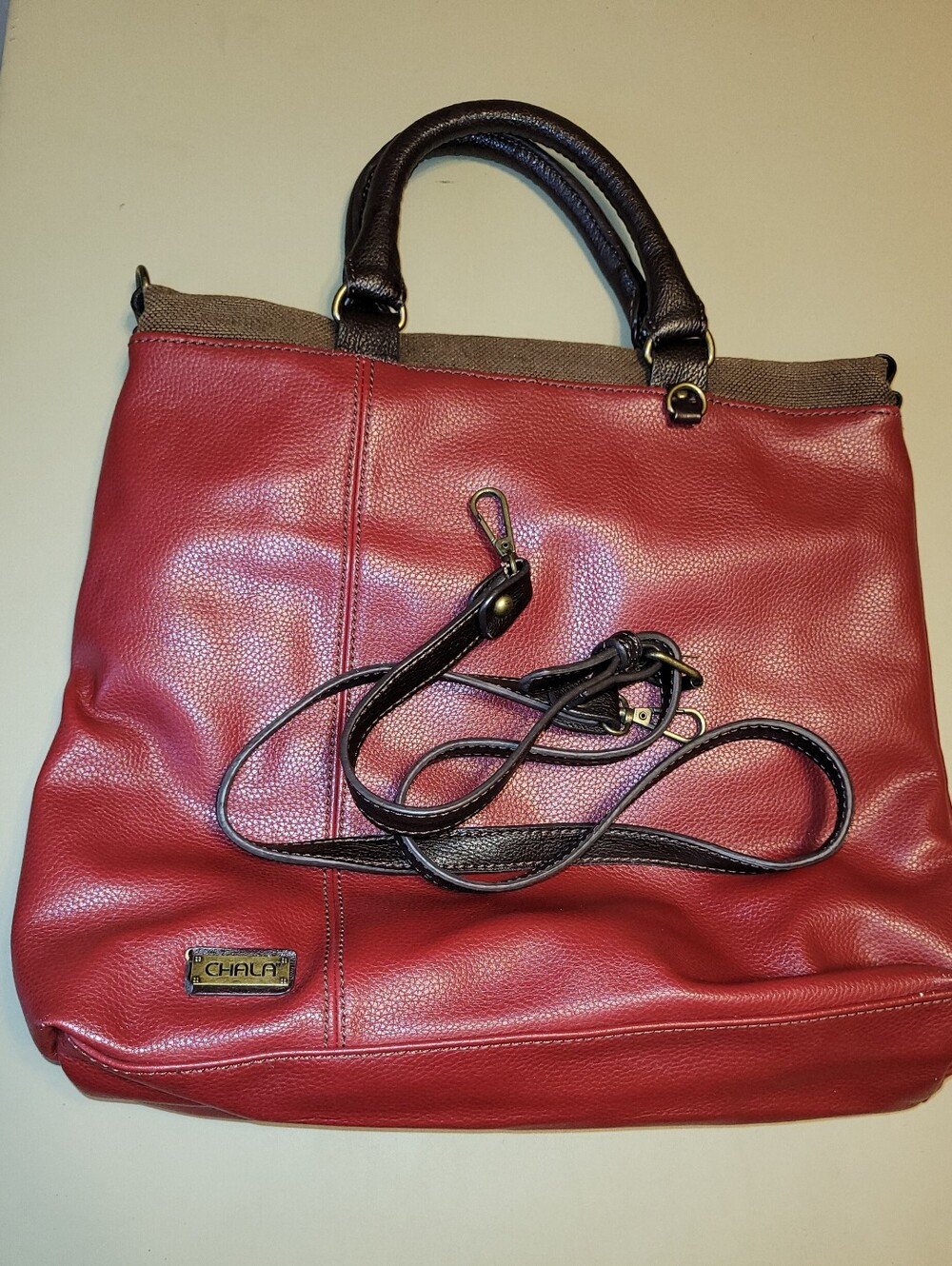 Chala Vegan Leather Burgundy & Brown Tote/Crossbody Bag